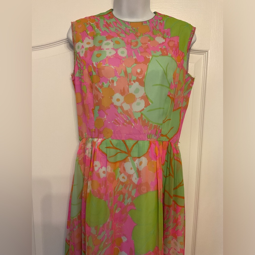 Vintage Posh Couture Floral Silk Chiffon Gown